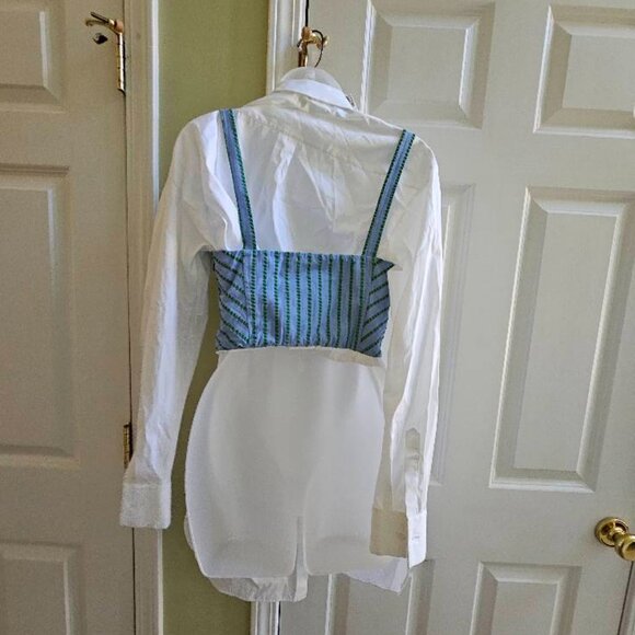 NWT Rosie Assoulin Mixed Media Layered White Button Down Shirt & Striped Top - Picture 6 of 16